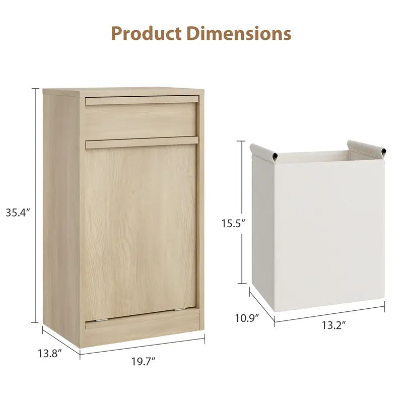 Tilt Out Laundry Hamper Cabinet with Drawer and Removable 10-Gallon Basket
