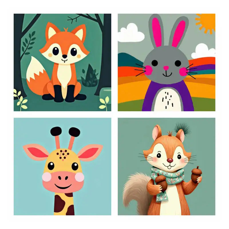 DIY Colorful Animal Paint by Numbers Kit - No Frame, 4 Pieces, Ideal Gift