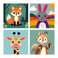 DIY Colorful Animal Paint by Numbers Kit - No Frame, 4 Pieces, Ideal Gift