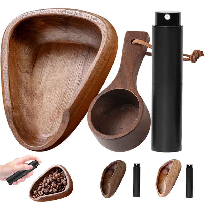 Multifunctional Wooden Coffee Bean Dosing Cup & Light Spray Barista Set
