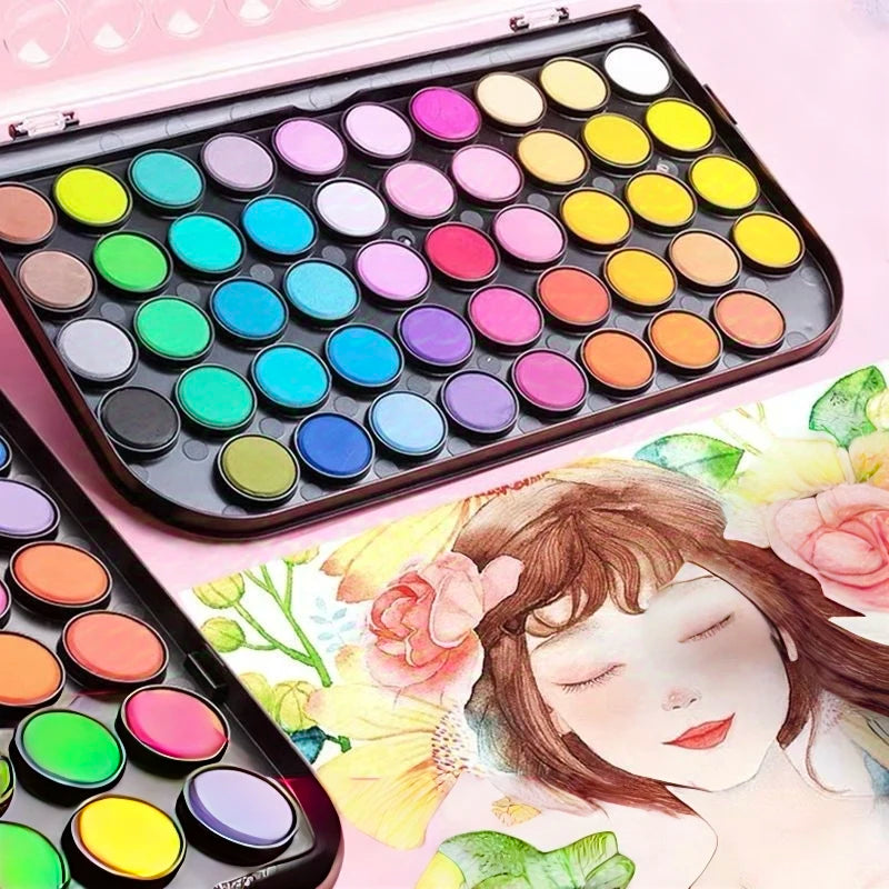 Watercolor Paint Set with Brushes & Portable Case - Bright Colors, 16/36/48 Shades, Suitable for Art & Writing