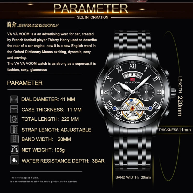 Men's Luxury Sport Watch with Luminescent Dial Waterproof Stainless Steel