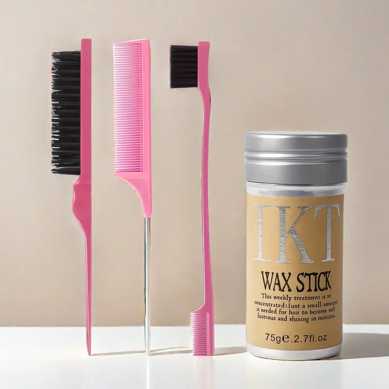 Women Hair Wax Stick Set with Slick Back Brushes and Gel Pomade - Kids & Toddler Styling Accessories