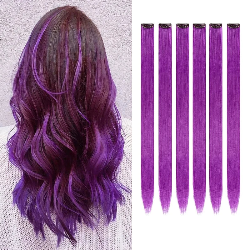 Colorful Clip-In Hair Extensions 6-Pack - 22 Inch Synthetic Highlights