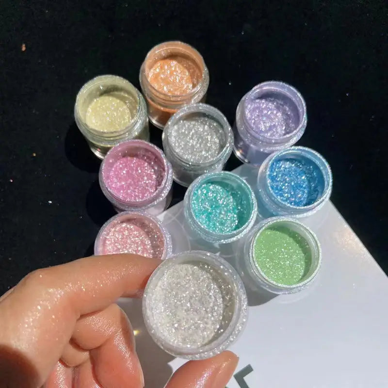 Sparkly Nail Glitter Powder Set - Rainbow Holographic Crystal Dust for Manicures & Nail Art