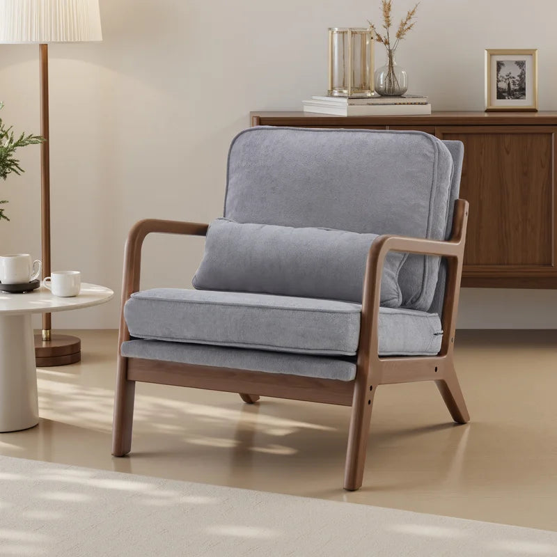 Mid Century Modern Accent Chair with Wooden Frame & Cushions, Lounge Seating