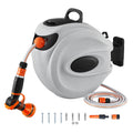 Retractable Garden Hose Reel Wall Mount with 180° Swivel and 9-Pattern Nozzle