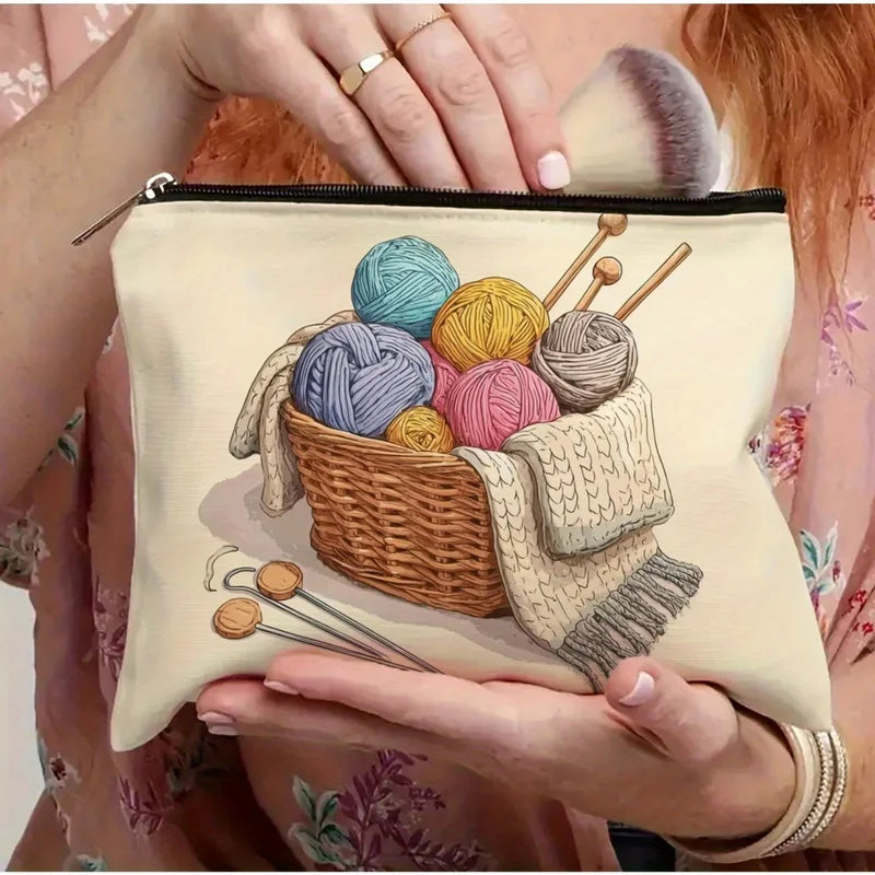 Yarn Pattern Makeup Bag - Travel Cosmetic Organizer with Zipper, Jewelry Storage
