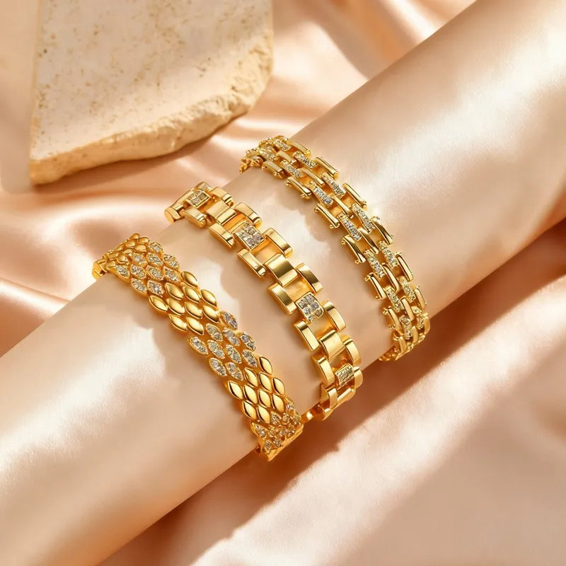 Luxury Cubic Zircon Watch Strap Bracelets for Women - Wide Link Chain Bangle