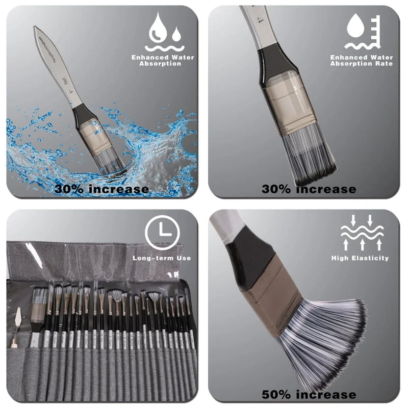 Professional Paint Brush Set with Palette Knife for Acrylic, Oil, Watercolor Art