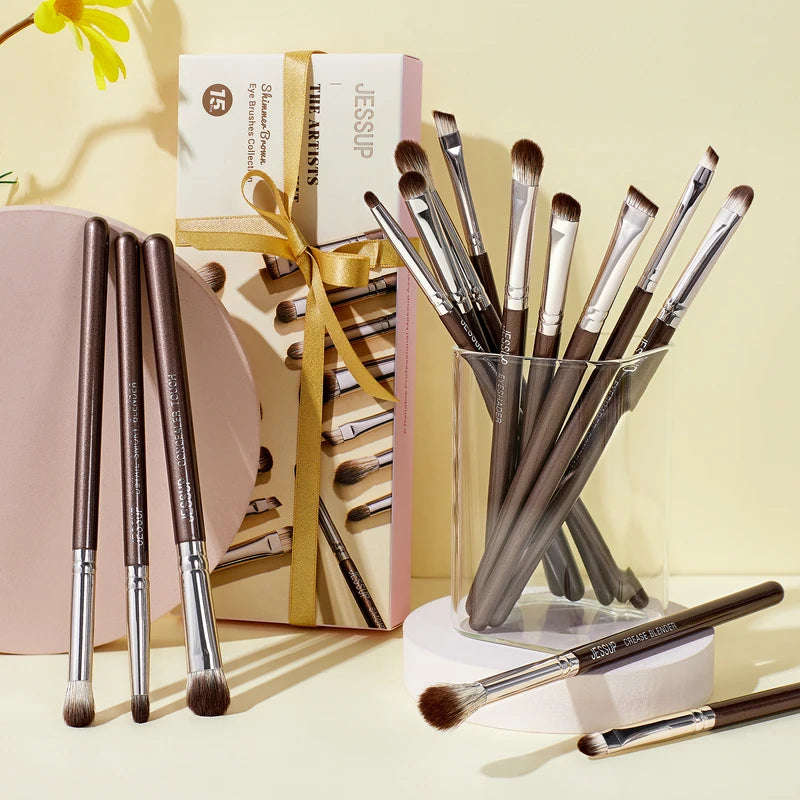 15-Piece Eye Makeup Brush Set with Vegan Fibers for Eyeshadow, Eyeliner & Brows