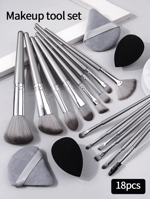 14Pcs Makeup Brush Set with Dual Use Egg & Sponge - Portable Cosmetic Tools