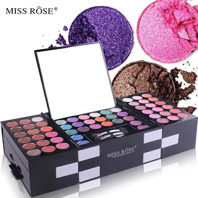 Makeup Case Set with 148 Colors Eyeshadow Palette and Lip Gloss - Portable Holiday Gift Kit