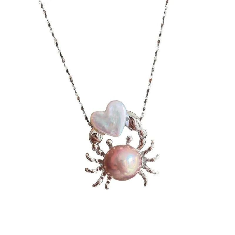 Pink Pearl Crab Shape Pendant Necklace for Women - Elegant Jewelry Gift