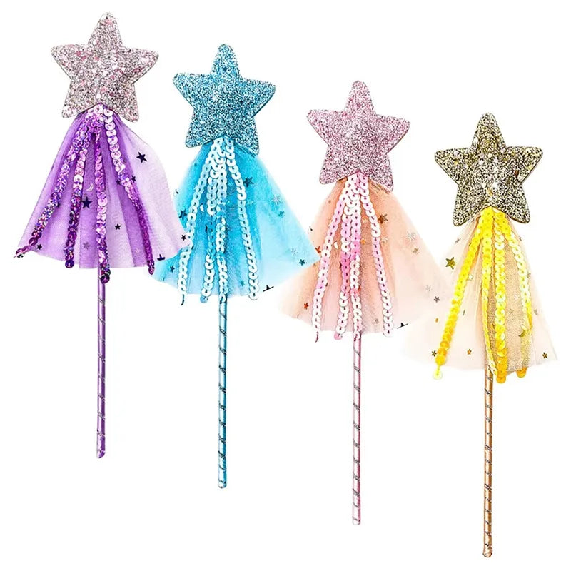 Children's Five Point Star Wand with Tassels and Glitter for Themed Parties