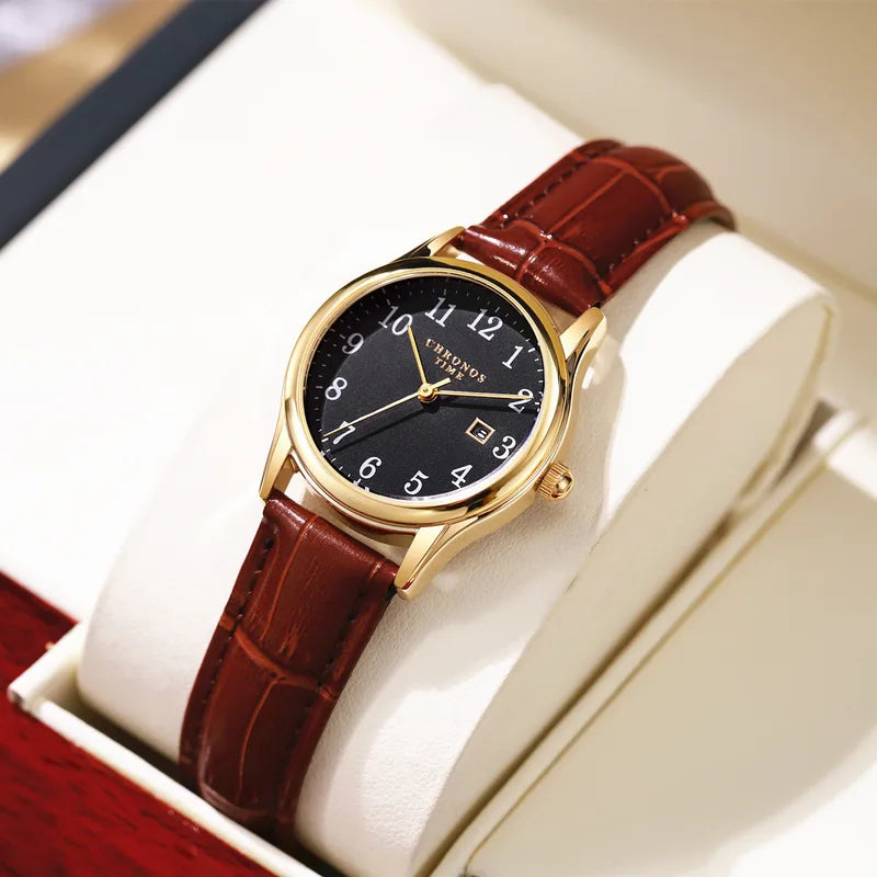 Luxury Women's Quartz Watch Waterproof Date Leather Strap - Multiple Colors
