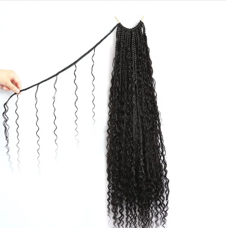 Crochet Box Braids with Human Hair Curls - Full Ends, 30 Inch Extensions