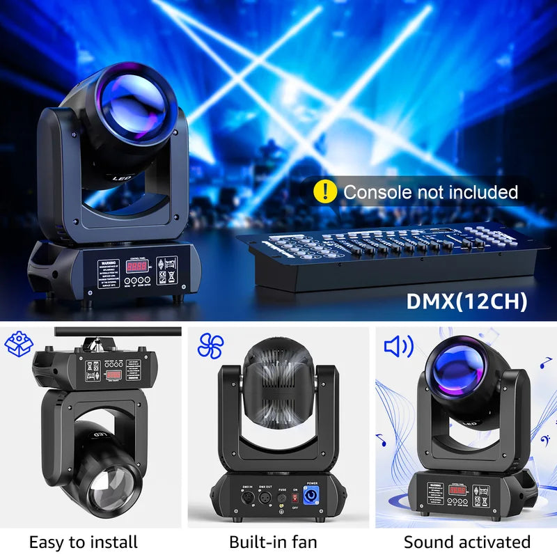 150W Beam Moving Head Stage Lights with 18 Prism & Gobo Effects for DJ, Wedding, Party