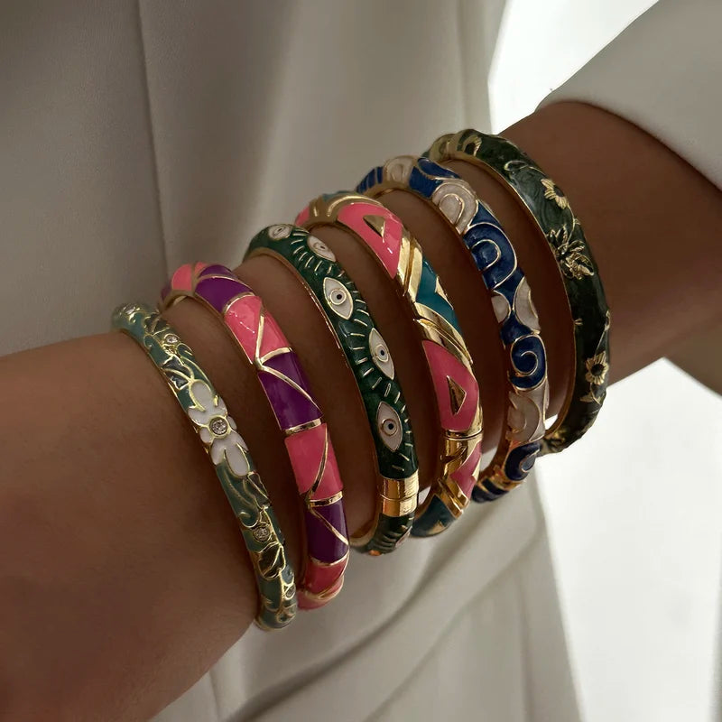 Colorful Enamel Flower Bracelet for Women Wedding Party Jewelry