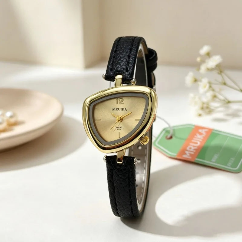 Irregular Triangle Women's Quartz Dress Watch with Leather Strap - Luxury Gift