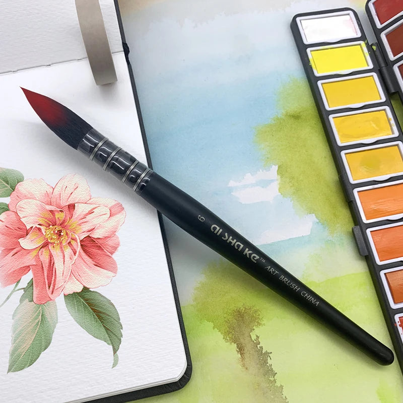 Professional Watercolor Paint Brush Set - Wooden Handles for Artists