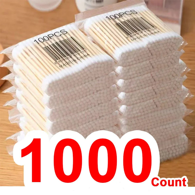1000 Count Cotton Swabs for Ear & Makeup - Eco-Friendly Double Bamboo Sticks