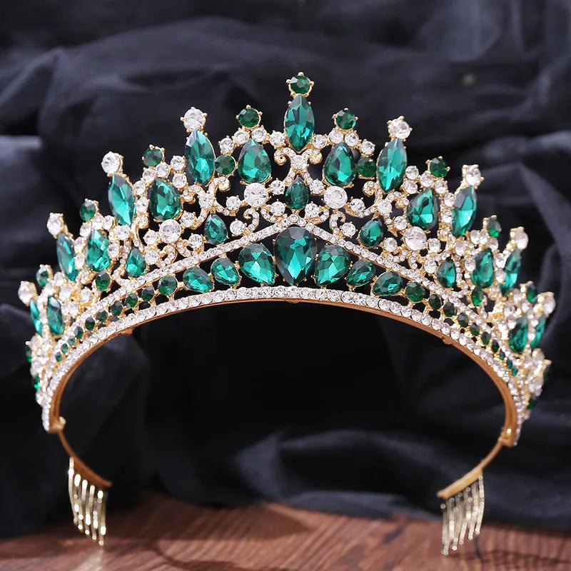 Luxury Queen Crystal Tiara with Flower Design Bridal Wedding Hair Accessory