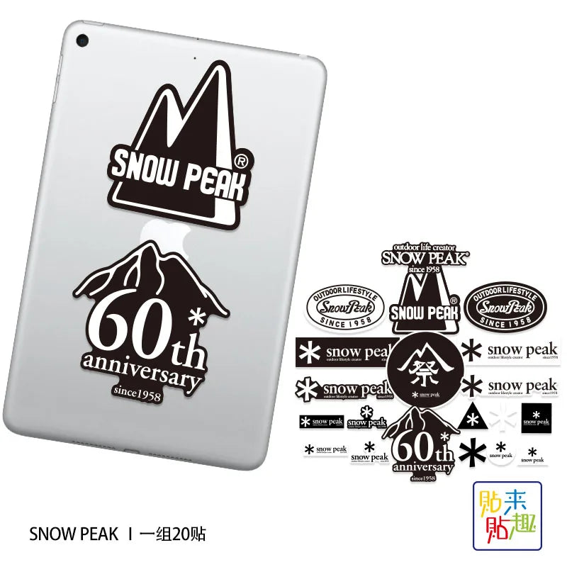 20pcs Waterproof Outdoor Camping Snowboard Sticker Set - Snow Peak Mountaineering & Motorcycle Designs