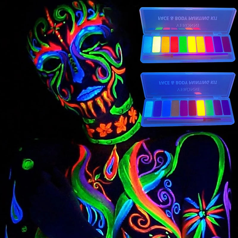Neon Oil Face & Body Paint Set - Fluorescent UV Glow Makeup for Halloween & Parties