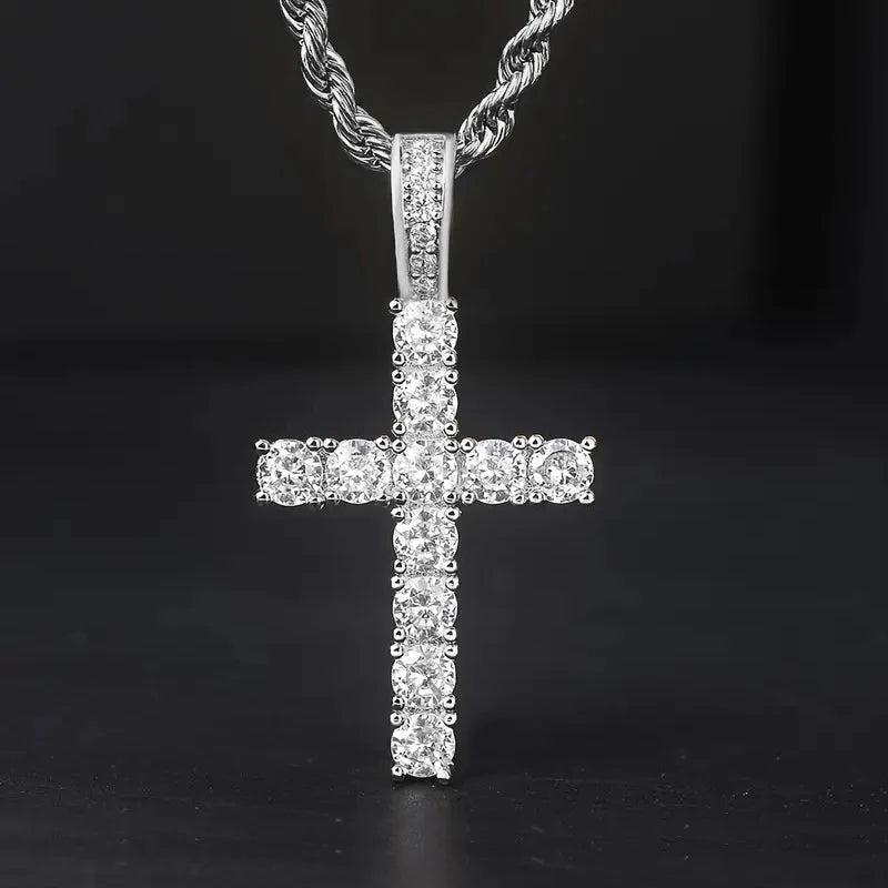 60cm Twisted Chain Necklace with Cubic Zirconia Cross Pendant for Men and Women - Fashion Jewelry Gift