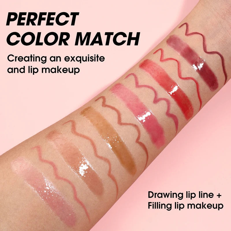 Matte Lip Liner & Lip Gloss Set - Waterproof Long-Lasting Lip Makeup Kit