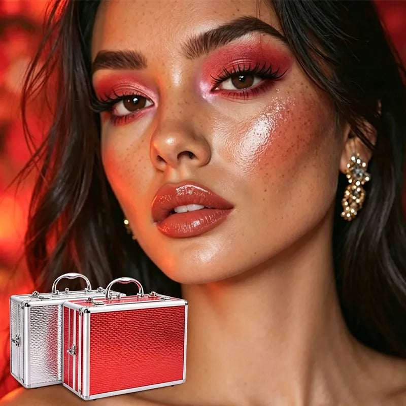 All-in-One Makeup Set with 106 Shades & Tools - Gift Box for Beginners & Teens (Red)