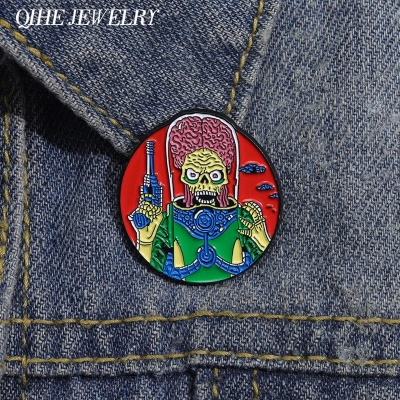Cartoon Alien Brain Brooch Pin Halloween Enamel Jewelry Badge