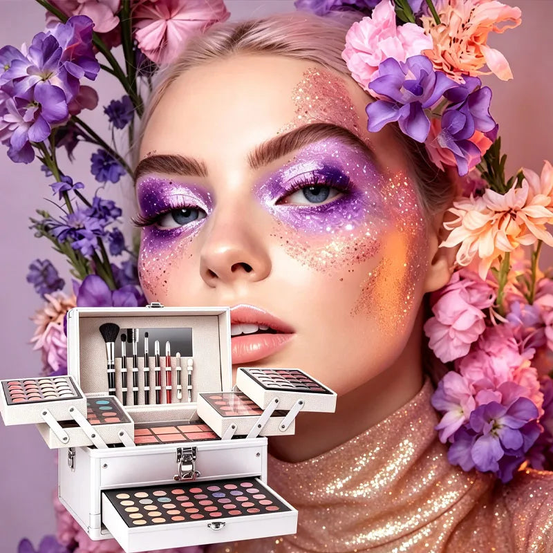 Multi-Function Makeup Kit with Mirror & Tools - Gift Box for Beginners & Teens