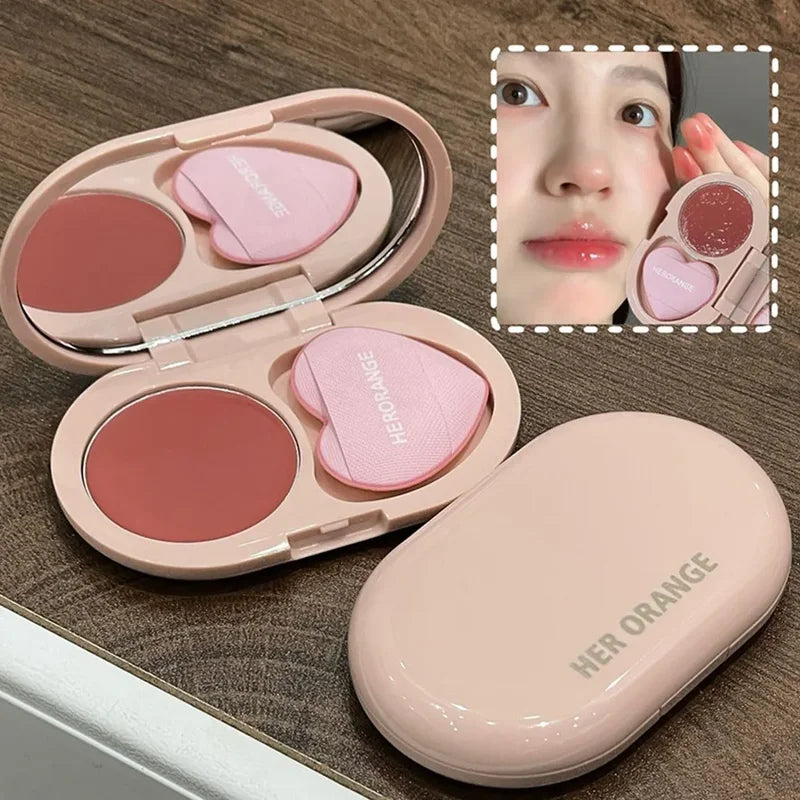 2-in-1 Lip & Cheek Makeup Palette Water Light Blush with Puff - Multiple Colors