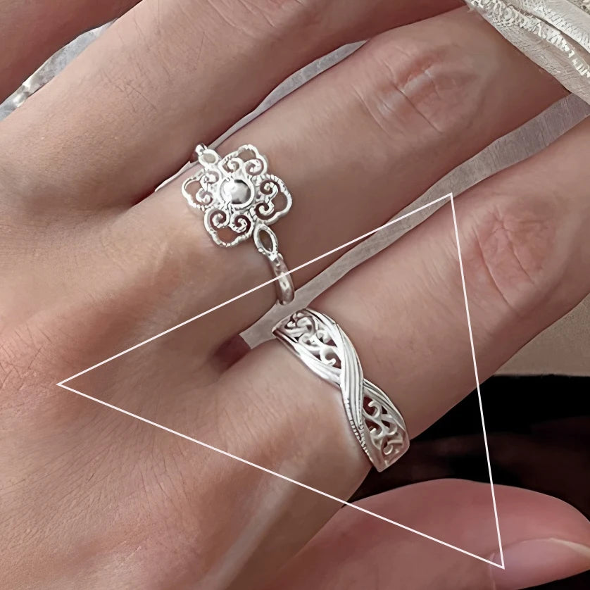 Vintage Sterling Silver Topaz Ring for Women - Gift Jewelry with Lace Hollow Design