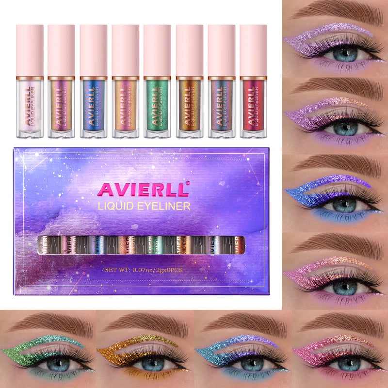 8-Color Waterproof Liquid Eyeliner Set - Long-Lasting Glitter Eye Makeup