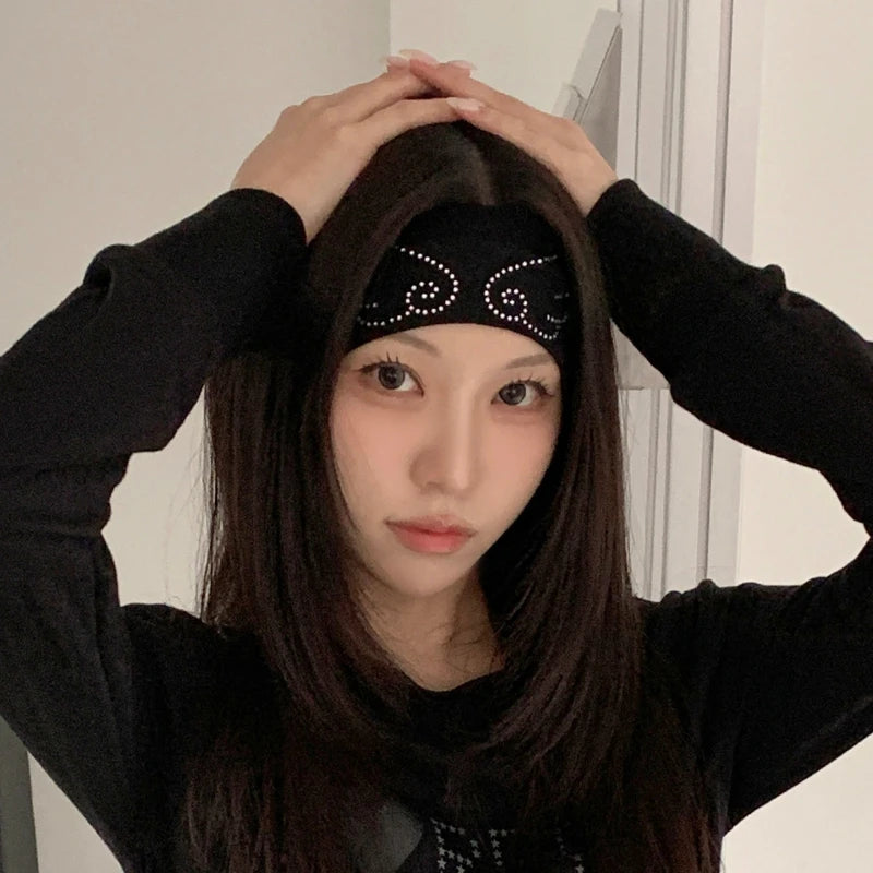 Fashion Knitted Headband with Angel Wings and Diamonds for Summer