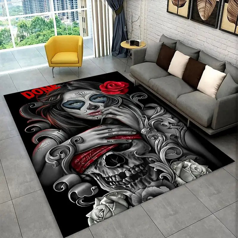 Gothic Skull Dead Girl Horror Area Rug Non-slip Floor Mat for Bedroom Living Room