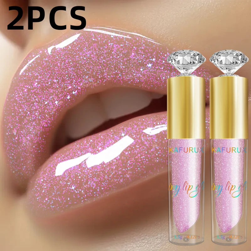 Moisturizing Glitter Lip Gloss Set - 2PCS Sparkling Lip Oil for Women