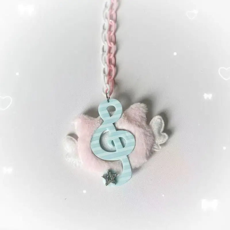 Y2K Harajuku Angel Cat Necklace with Plush Dotted Pendant - Subculture Style