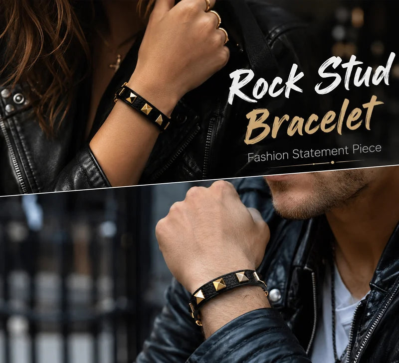 10 Color Punk Leather Bracelet for Women Men - Adjustable Bangle with Rivets & Studs