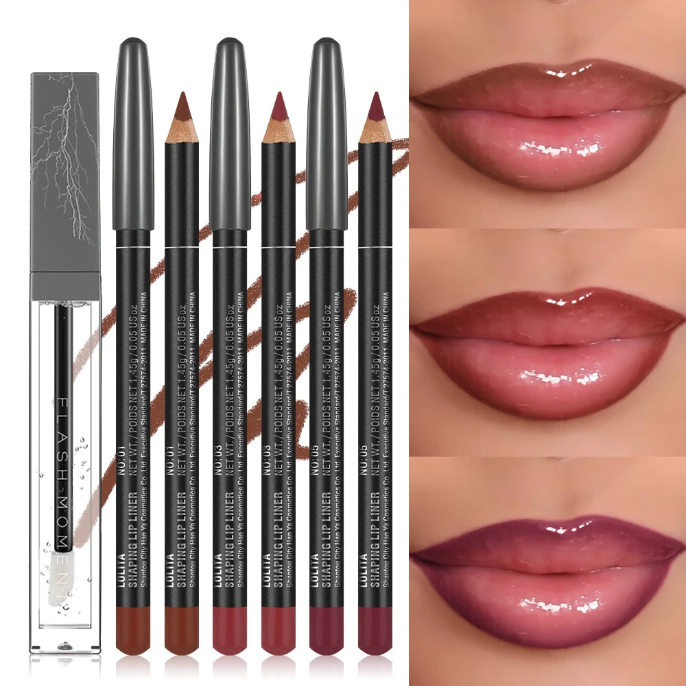 4-Pack Lip Liner and Lip Oil Set - Defined Contours & Moisturizing Shine
