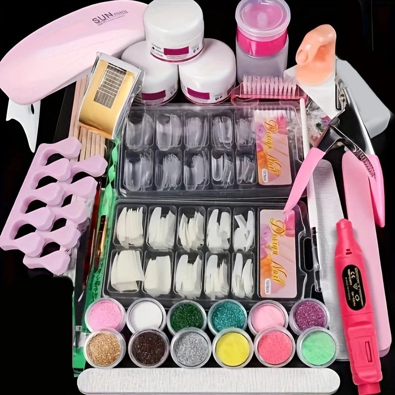 Acrylic Powder Nail Extension Kit with 6W LED Light - Complete DIY Manicure Set