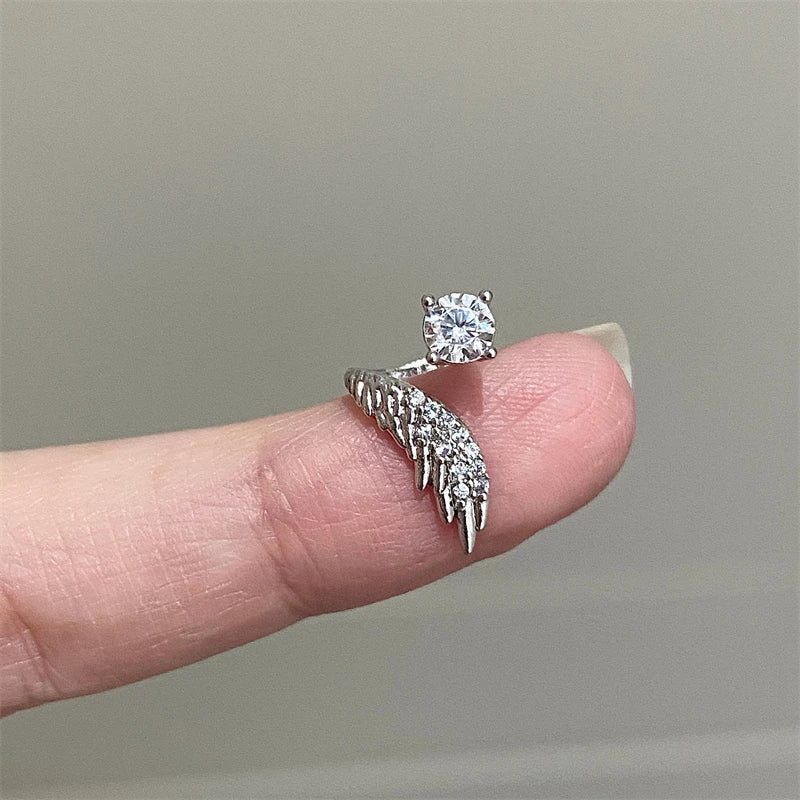 Silver Wing Ear Bone Nail Earrings for Women Rhinestone Ear Accessories