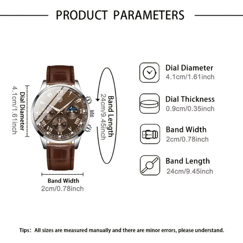 Men's Luxury Business PU Leather Round Dial Quartz Watch - Multiple Colors