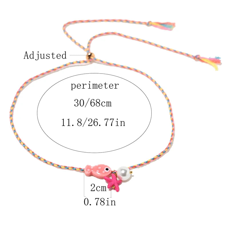 Colorful Bohemian Ceramic Fish Pendant Necklace for Women with Adjustable Rope Choker