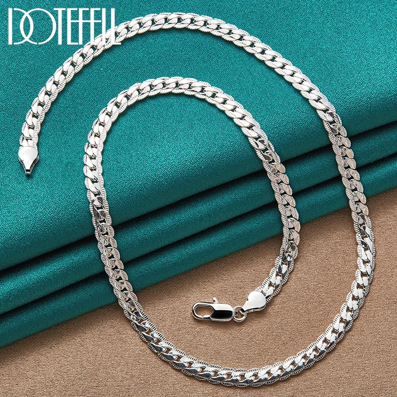 Sterling Silver Side Chain Necklace for Men & Women - 6mm Jewelry Gift