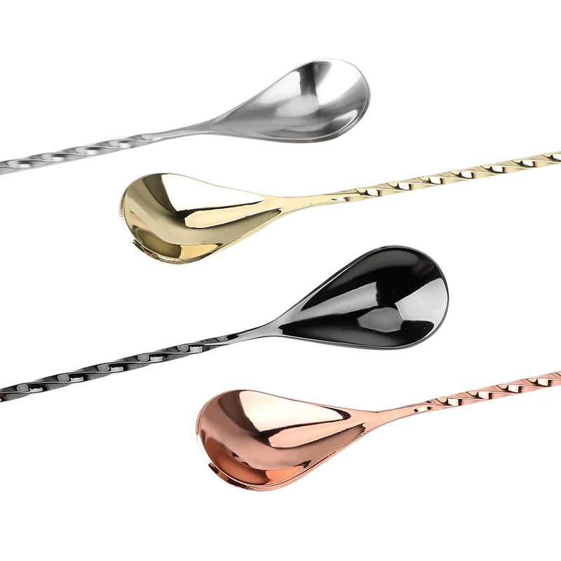 Stainless Steel Cocktail Mixing Spoon 30/40cm Bar Stirrer Teardrop Spiral Pattern