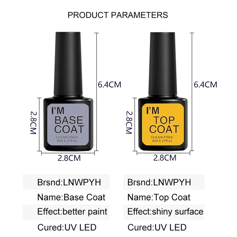Clear Gel Nail Polish Kit - Base & Top Coat Set for Semi-Permanent Manicure